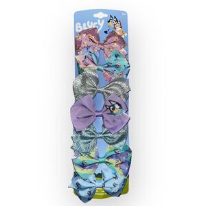 Bluey Kids Hair Bows Hair Accessories Gift Set- Sparkle 7 Pcs 4” Bow Bundle NEW